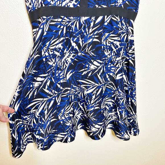 Anthropologie Elorie Silk Dress 12 Blue Tropical Leaf Print - Picture 3 of 9